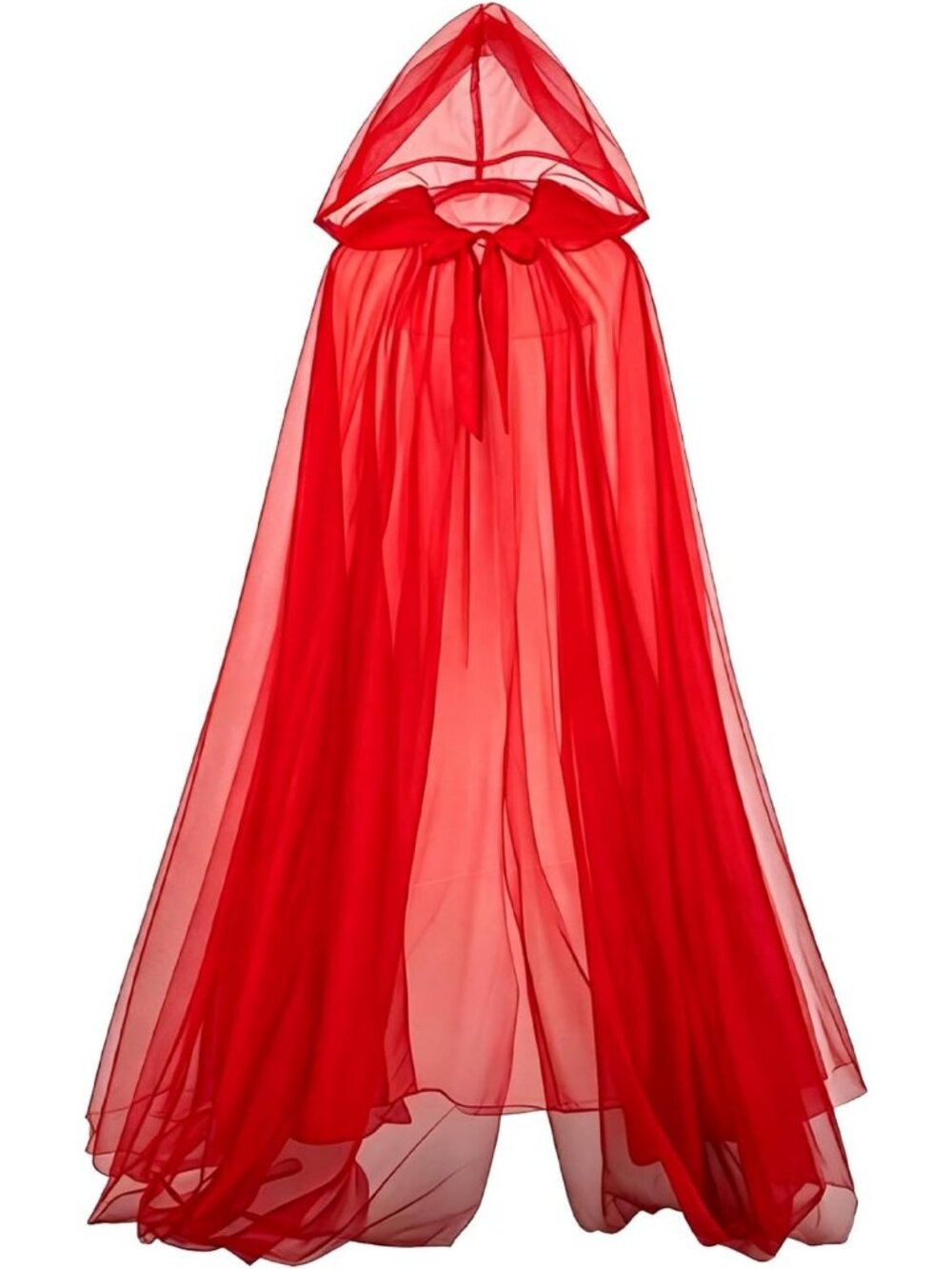 Red Halloween Hooded Sheer Cloak 59" Witch Ghost Cosplay Costume Cape